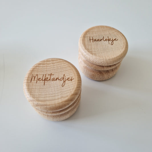 Houten bewaardoosje set - Melktandjes en haarlokje sierlijk