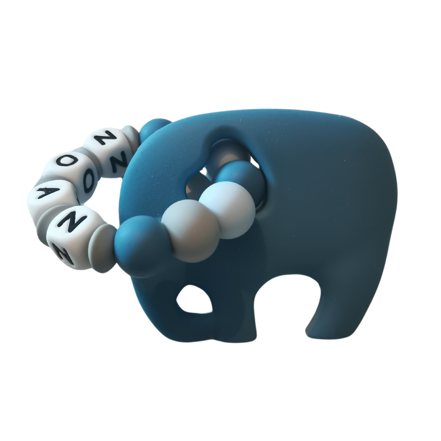 Bijtring met naam - olifant blauw