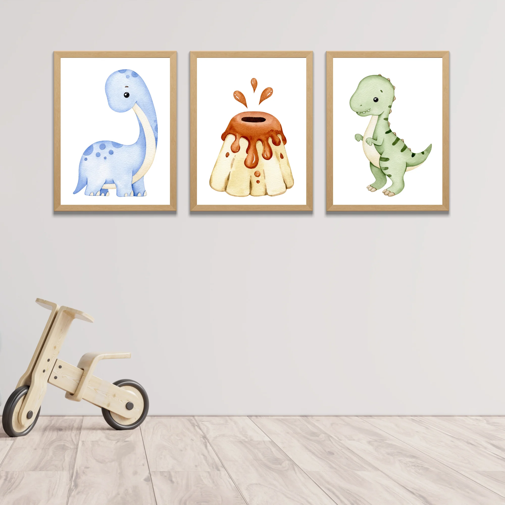 Posterset | Dino's met vulkaan